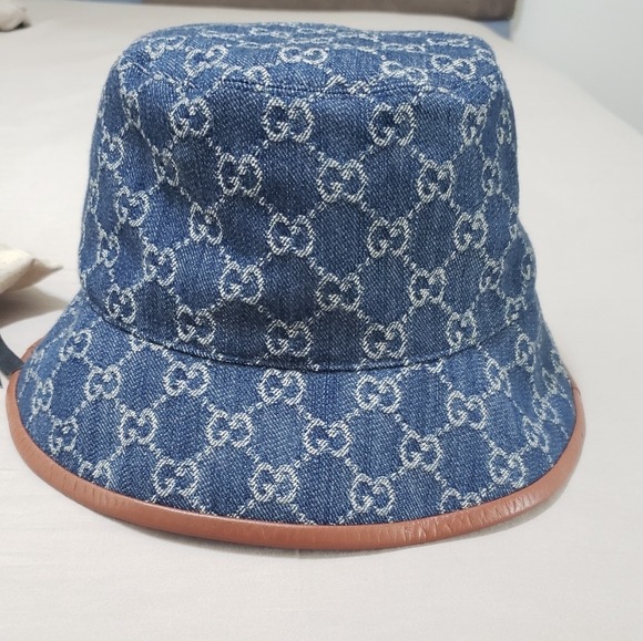 100% Authentic Gucci Canvas Bucket Hat Oscar Sz.M Denim - Picture 4 of 12